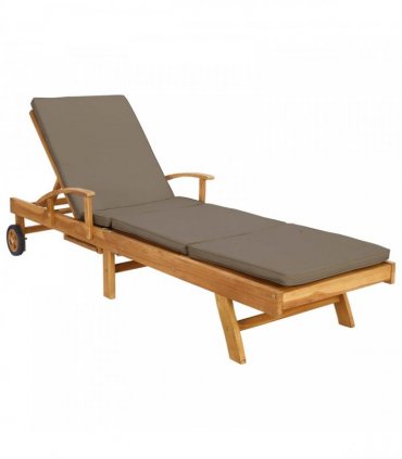 vidaXL Sun Lounger with Cushion 100% Polyester Solid-Teak — Colour: Brown and taupe, Model: without table