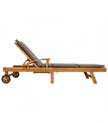 vidaXL Sun Lounger with Cushion 100% Polyester Solid-Teak — Colour: Brown and taupe, Model: without table