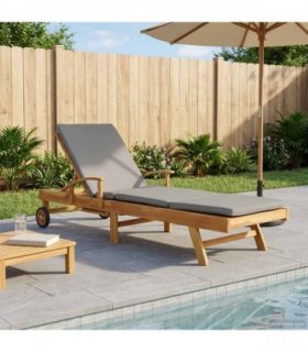 vidaXL Sun Lounger with Cushion 100% Polyester Solid-Teak — Colour: Brown and light grey, Model: without table