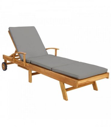 vidaXL Sun Lounger with Cushion 100% Polyester Solid-Teak — Colour: Brown and light grey, Model: without table