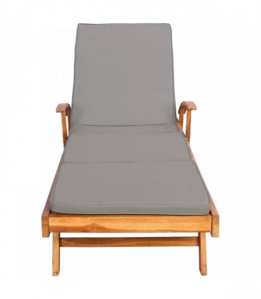 vidaXL Sun Lounger with Cushion 100% Polyester Solid-Teak — Colour: Brown and light grey, Model: without table