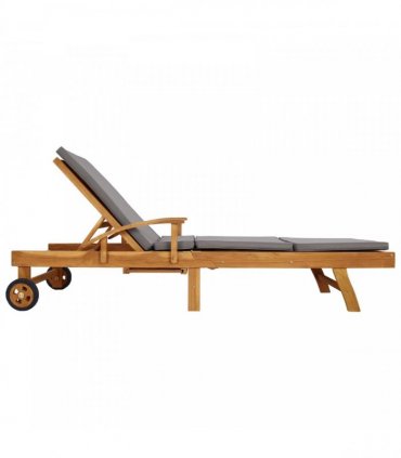vidaXL Sun Lounger with Cushion 100% Polyester Solid-Teak — Colour: Brown and light grey, Model: without table