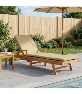 vidaXL Sun Lounger with Cushion 100% Polyester Solid-Teak — Colour: Brown and beige, Model: without table