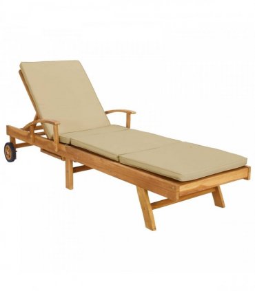 vidaXL Sun Lounger with Cushion 100% Polyester Solid-Teak — Colour: Brown and beige, Model: without table