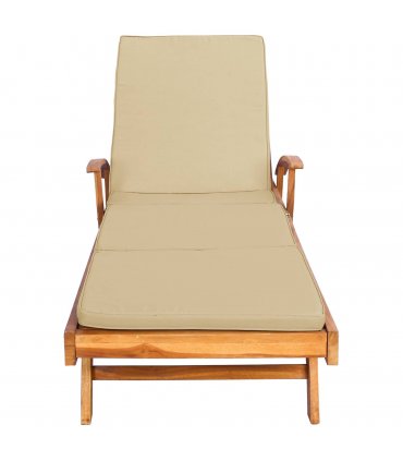 vidaXL Sun Lounger with Cushion 100% Polyester Solid-Teak — Colour: Brown and beige, Model: without table