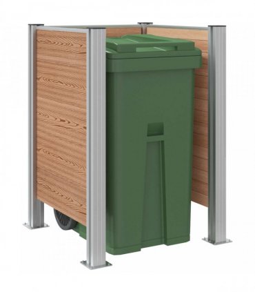 vidaXL Garbage Bin Fence Brown 85 x 85 x 115 cm Aluminium and WPC — Model: U shape