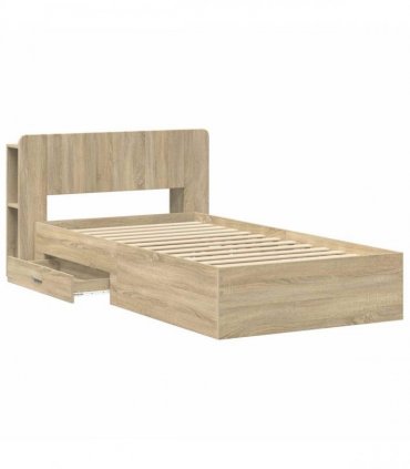 vidaXL Bed Frame with Storage Sonoma Oak 75 x 190 cm Engineered Wood — V0672160145