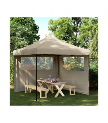 vidaXL Foldable Party Tent Pop-Up with 2 Sidewalls Taupe