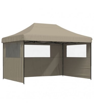 vidaXL Foldable Party Tent Pop-Up with 3 Sidewalls Taupe