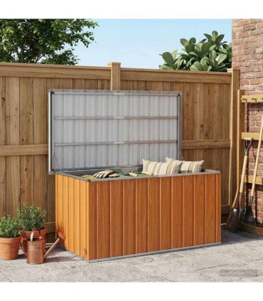 vidaXL Outdoor Storage Box Wood 129 x 67 x 65 cm Galvanised Steel