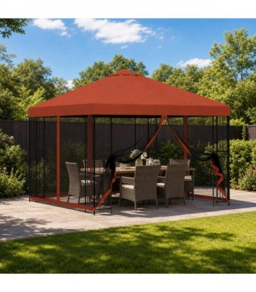 vidaXL Garden Gazebo with Sidewalls 3 x 3 m Terracotta — Model: with 4 sidewalls — V0672168095
