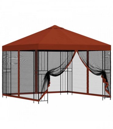 vidaXL Garden Gazebo with Sidewalls 3 x 3 m Terracotta — Model: with 4 sidewalls — V0672168095