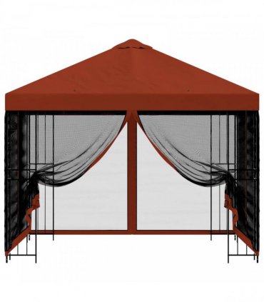 vidaXL Garden Gazebo with Sidewalls 3 x 3 m Terracotta — Model: with 4 sidewalls — V0672168095