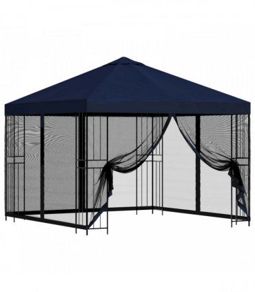 vidaXL Garden Gazebo with Sidewalls 3 x 3 m Blue Polyester and Steel — Model: with 4 sidewalls — V0672168096