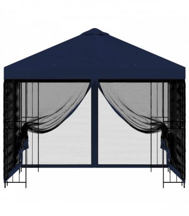 vidaXL Garden Gazebo with Sidewalls 3 x 3 m Blue Polyester and Steel — Model: with 4 sidewalls — V0672168096