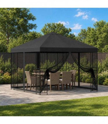 vidaXL Garden Gazebo with Sidewalls 3 x 3 m Anthracite — Model: with 4 sidewalls — V0672168097