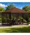 vidaXL Garden Gazebo with Sidewalls 3 x 3 m Brown Polyester and Steel — Model: with 4 sidewalls — V0672168099