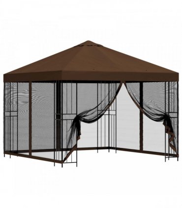 vidaXL Garden Gazebo with Sidewalls 3 x 3 m Brown Polyester and Steel — Model: with 4 sidewalls — V0672168099