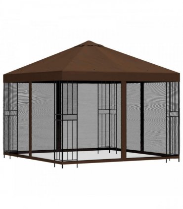 vidaXL Garden Gazebo with Sidewalls 3 x 3 m Brown Polyester and Steel — Model: with 4 sidewalls — V0672168099