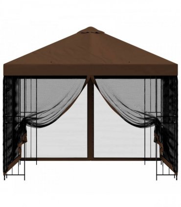 vidaXL Garden Gazebo with Sidewalls 3 x 3 m Brown Polyester and Steel — Model: with 4 sidewalls — V0672168099