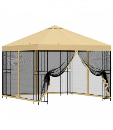 vidaXL Garden Gazebo with Sidewalls 3 x 3 m Cream Polyester and Steel — Model: with 4 sidewalls — V0672168101
