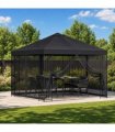vidaXL Garden Gazebo with Sidewalls 3 x 3 m Black Polyester and Steel — Model: with 4 sidewalls — V0672168102