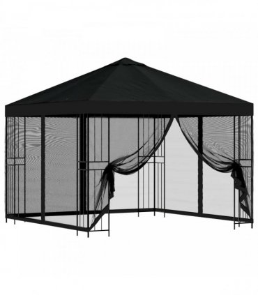 vidaXL Garden Gazebo with Sidewalls 3 x 3 m Black Polyester and Steel — Model: with 4 sidewalls — V0672168102