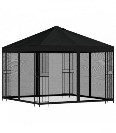 vidaXL Garden Gazebo with Sidewalls 3 x 3 m Black Polyester and Steel — Model: with 4 sidewalls — V0672168102
