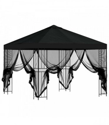 vidaXL Garden Gazebo with Sidewalls 3 x 3 m Black Polyester and Steel — Model: with 4 sidewalls — V0672168102