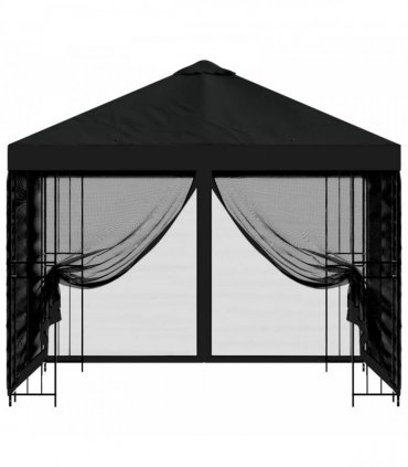 vidaXL Garden Gazebo with Sidewalls 3 x 3 m Black Polyester and Steel — Model: with 4 sidewalls — V0672168102