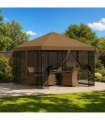 vidaXL Garden Gazebo with Sidewalls 3 x 3 m Taupe Polyester and Steel — Model: with 4 sidewalls — V0672168110