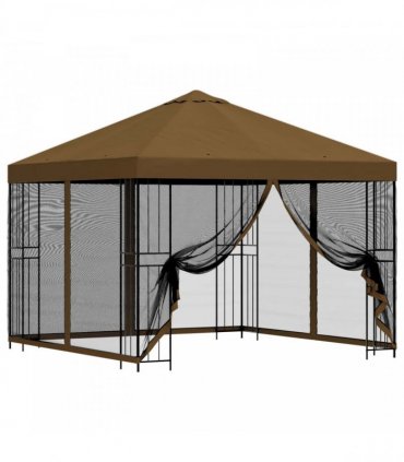 vidaXL Garden Gazebo with Sidewalls 3 x 3 m Taupe Polyester and Steel — Model: with 4 sidewalls — V0672168110