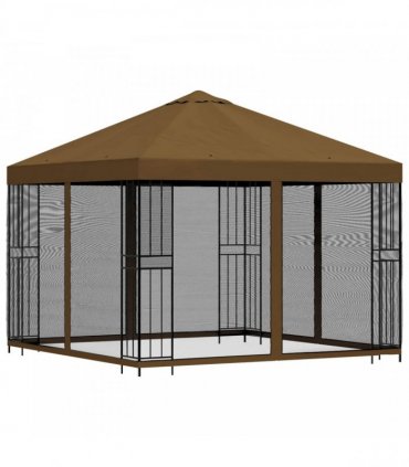 vidaXL Garden Gazebo with Sidewalls 3 x 3 m Taupe Polyester and Steel — Model: with 4 sidewalls — V0672168110
