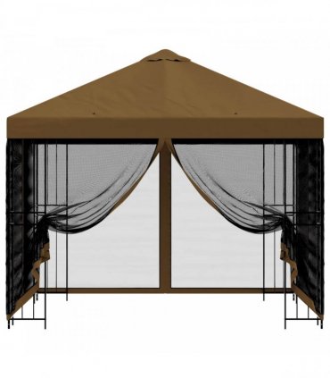 vidaXL Garden Gazebo with Sidewalls 3 x 3 m Taupe Polyester and Steel — Model: with 4 sidewalls — V0672168110