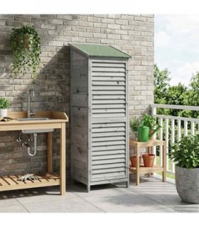 vidaXL Garden Shed with Roof Grey 59 x 56 x 176 cm Solid Fir Wood