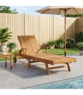 vidaXL Sun Lounger Folding 1-person Brown Solid Teak Wood — Model: without table