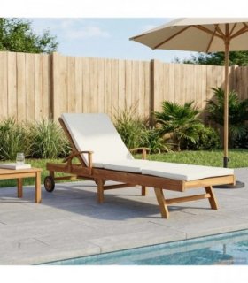vidaXL Sun Lounger with Cushion Solid Teak Wood Brown and Cream — Model: without table