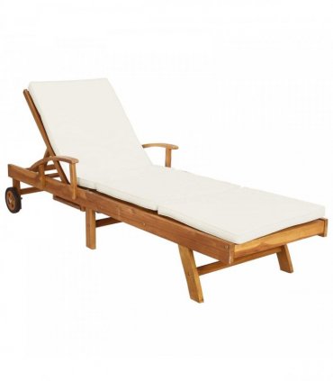 vidaXL Sun Lounger with Cushion Solid Teak Wood Brown and Cream — Model: without table