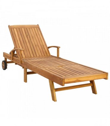 vidaXL Sun Lounger with Cushion Solid Teak Wood Brown and Cream — Model: without table
