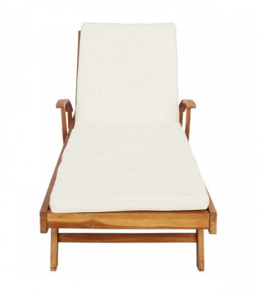 vidaXL Sun Lounger with Cushion Solid Teak Wood Brown and Cream — Model: without table