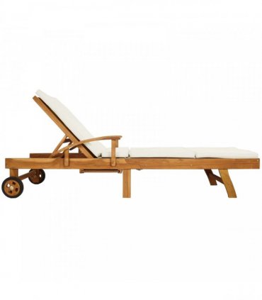vidaXL Sun Lounger with Cushion Solid Teak Wood Brown and Cream — Model: without table