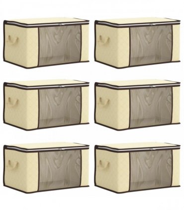vidaXL Storage Box with Transparent Side Window 6 pcs Cream — Size: 55 x 35 x 32 cm