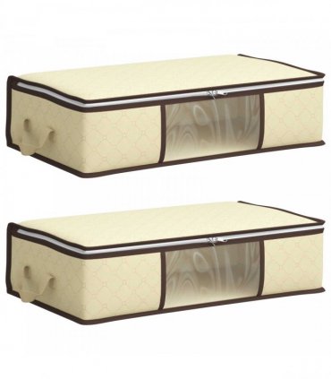 vidaXL Storage Box with Transparent Side Window 2 pcs Cream — Size: 70 x 40 x 18 cm