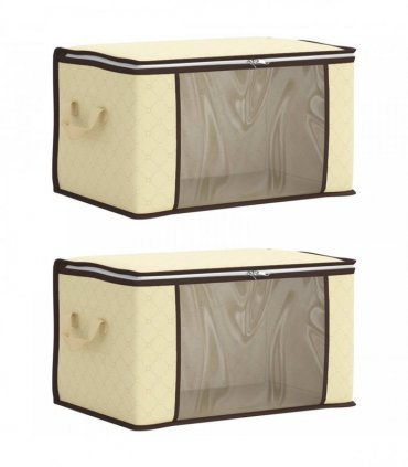 vidaXL Storage Box with Transparent Side Window 2 pcs Cream — Size: 60 x 43 x 35 cm