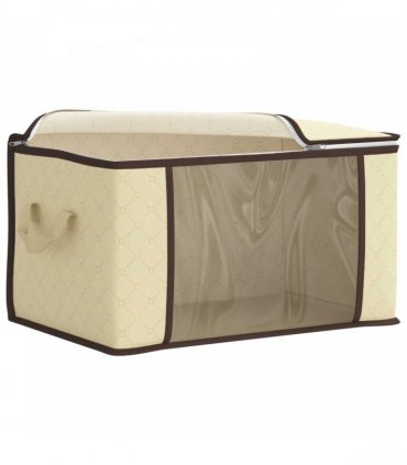 vidaXL Storage Box with Transparent Side Window 2 pcs Cream — Size: 60 x 43 x 35 cm