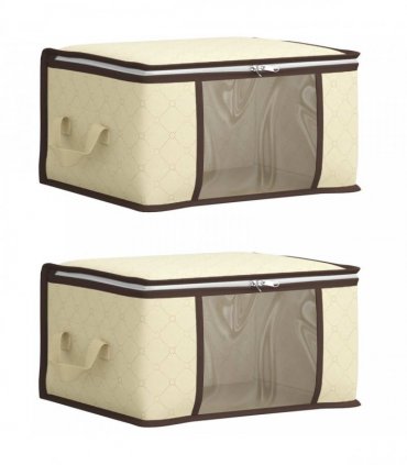 vidaXL Storage Box with Transparent Side Window 2 pcs Cream — Size: 50 x 30 x 25 cm