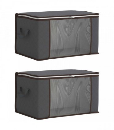 vidaXL Storage Box with Transparent Side Window 2 pcs Anthracite — Size: 60 x 43 x 35 cm