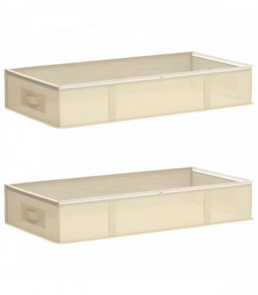 vidaXL Storage Box with Transparent Top Window 2 pcs Cream — Size: 90 x 48 x 15 cm