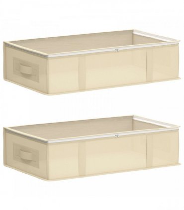 vidaXL Storage Box with Transparent Top Window 2 pcs Cream — Size: 70 x 40 x 18 cm