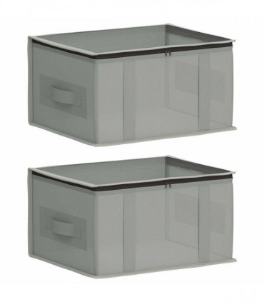 vidaXL Storage Box with Transparent Top Window 2 pcs Grey — Size: 43 x 34 x 23 cm